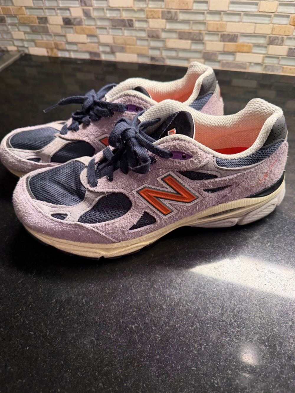 New Balance Lavender and Navy Retro Runner Sneakers